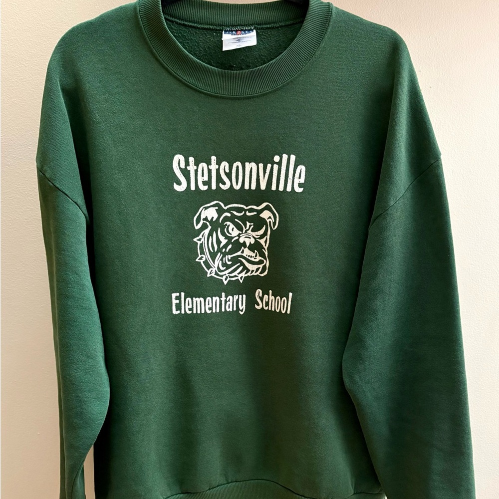 Stetsonville Elementary School vintage 90s green bulldog crewneck XL Jerzees